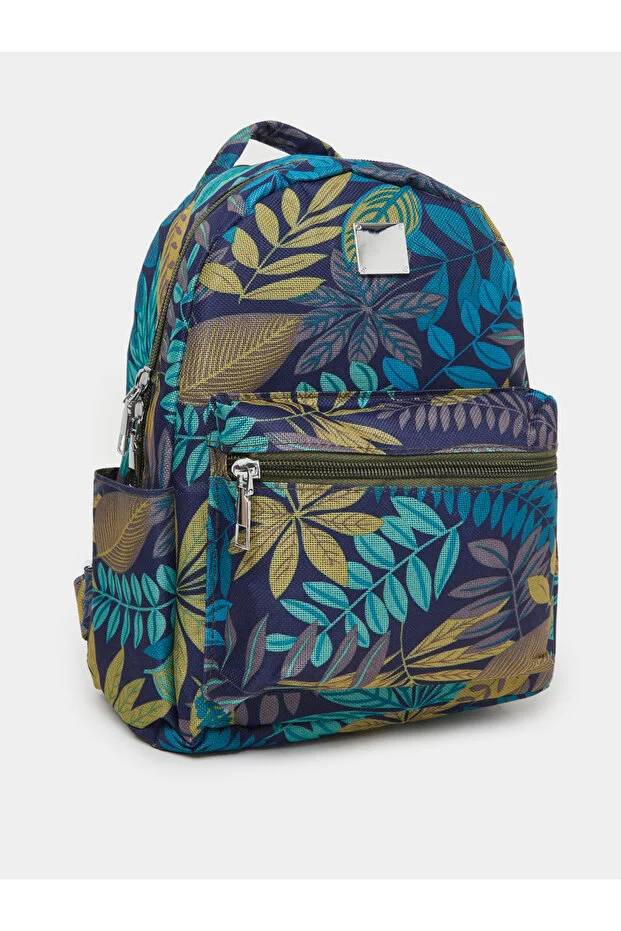 Styli Leaf Print Backpack with Zip Pocket