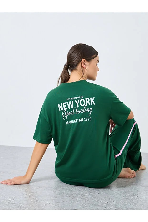 Styli NYC Back Graphic Drop Shoulder T-Shirt and Side Stripe Pyjama Set