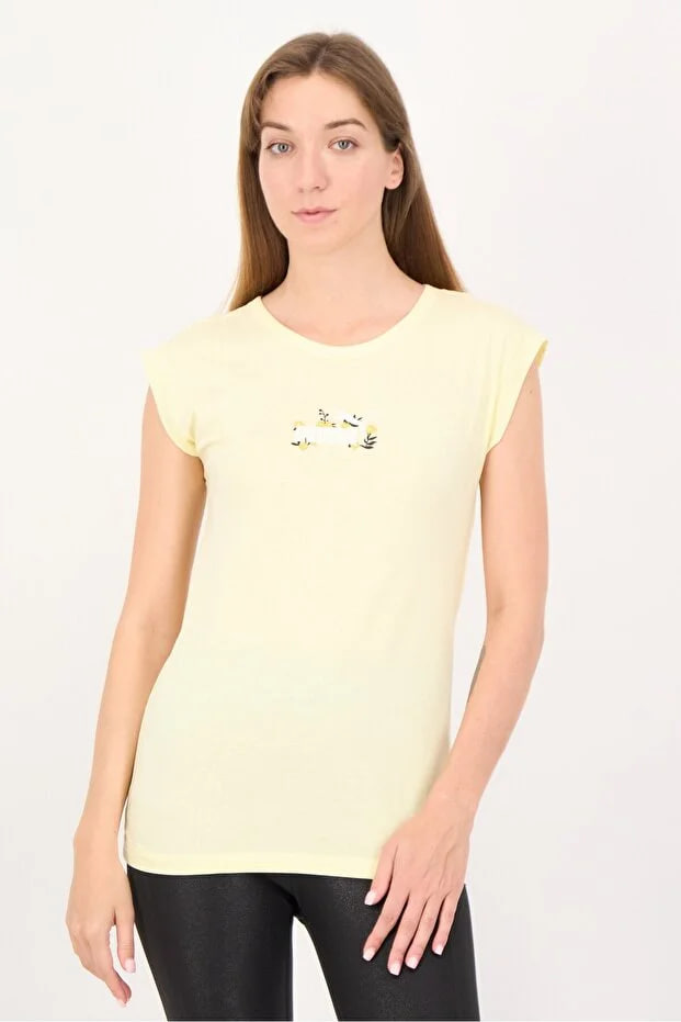 Puma Women Relaxed Fit Cap Sleeves Outdoor T-shirt, Light Yellow